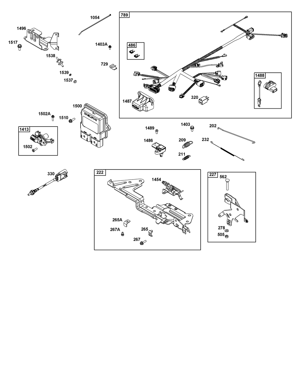 Controls Group Diagram and Parts List for 54E677-0004-J1 400000 - 699999 Briggs and Stratton Engine